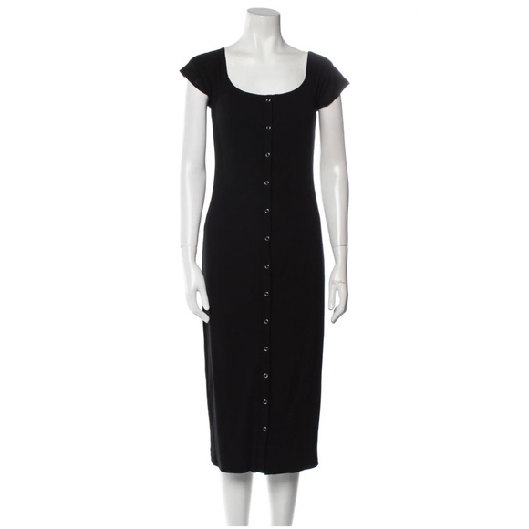 Privacy Please Black Midi Dress with Snap Buttons - Picture 1 of 4